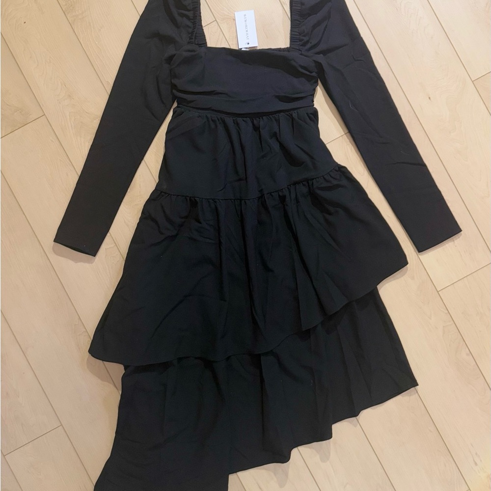 black weworewhat puff sleeve asymmetrical dress BNWT - Picture 5 of 12